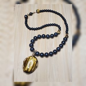 14kt Goldfilled Wrapped Tiger Eye, 22" Tiger Eye Necklace, Unisex Necklace